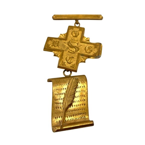 Secret Society United Order of the Golden Cross Antique Gold-tone Medal - Picture 7 of 8